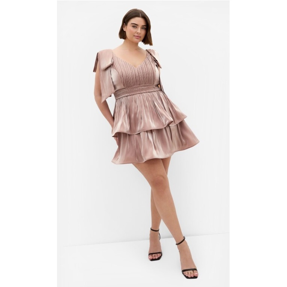 NWT City Chic Betty Bow Pink Champagne Ruffle Mini Dress US 12